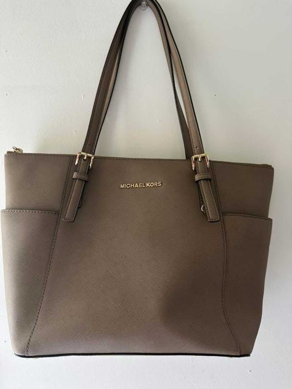 Michael Kors Taupe Saffiano Tote with Gold Hardware